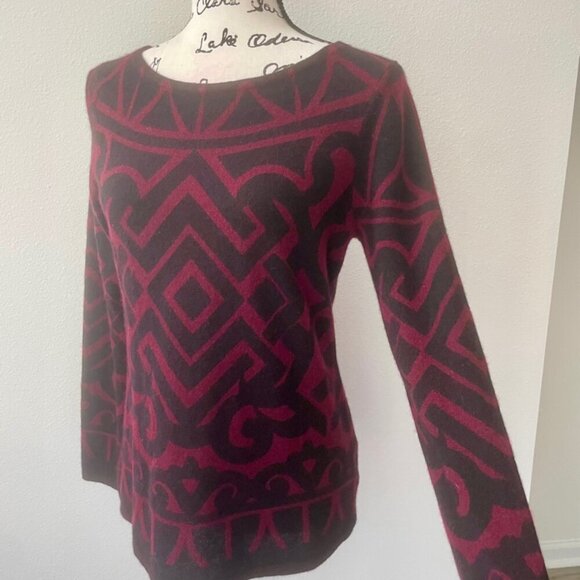 SOPHISTICATED CASHEMERE PULLOVER KNITTED SWEATER SYMETRIC GEOMETRIC PATTERN SZ S - Picture 14 of 16